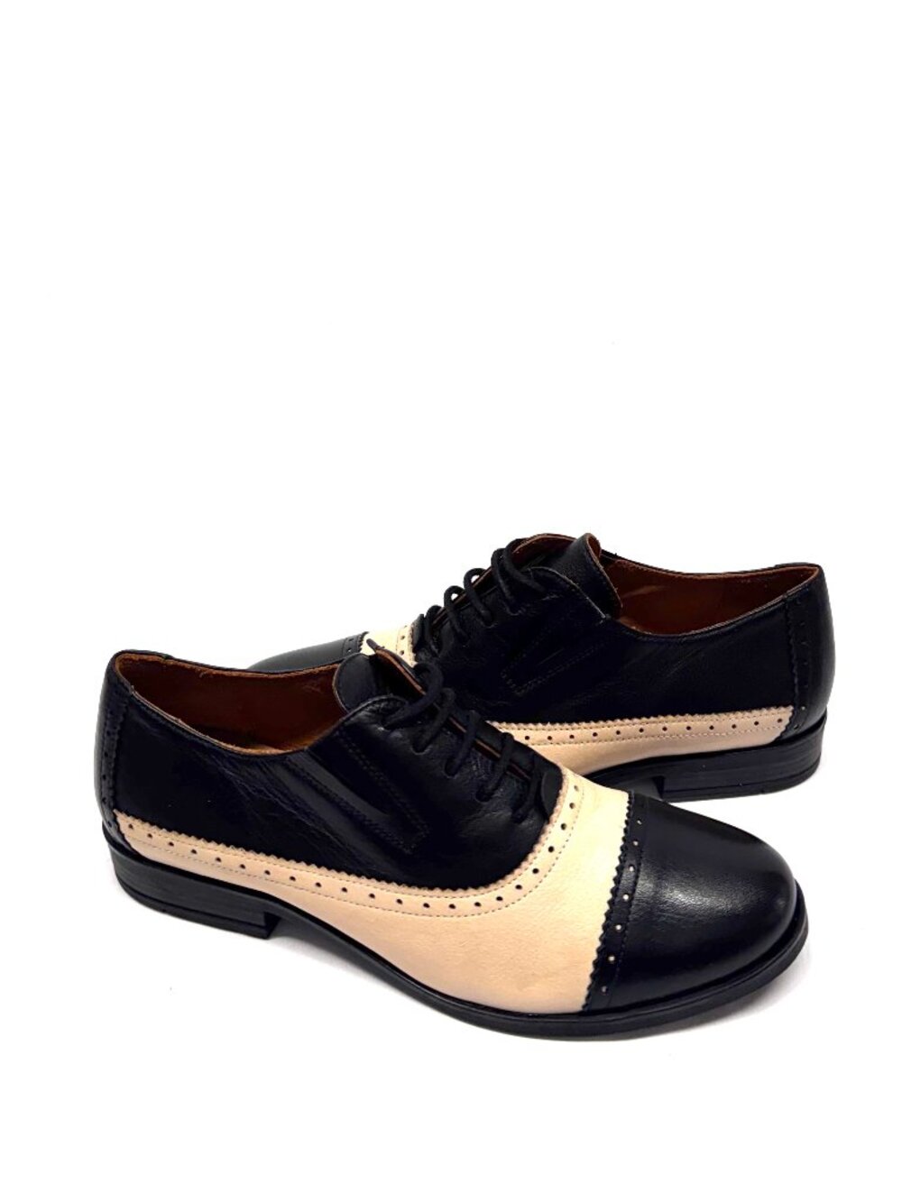 MIZ MOOZ INA LEATHER LACE UP OXFORD SHOES BLACK / LATTE 37EU / 7US NEW # T-251